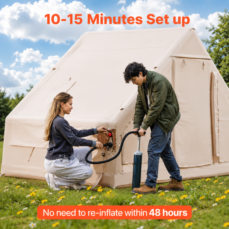 Inflatable Camping Tent with Hand Pump 3-4 Person Portable Oxford Outdoor Air Tent with Storage Bag