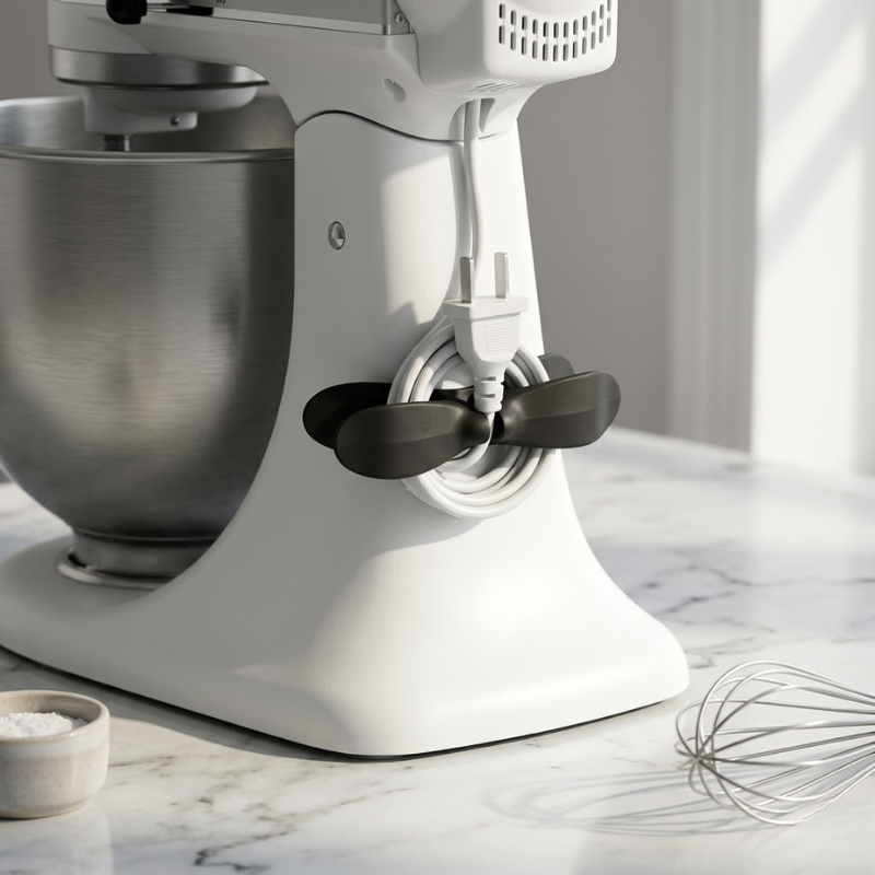 2 Piece Black Cable Organizer Wire Winder Cord Holder Kitchen Appliance Cable Management