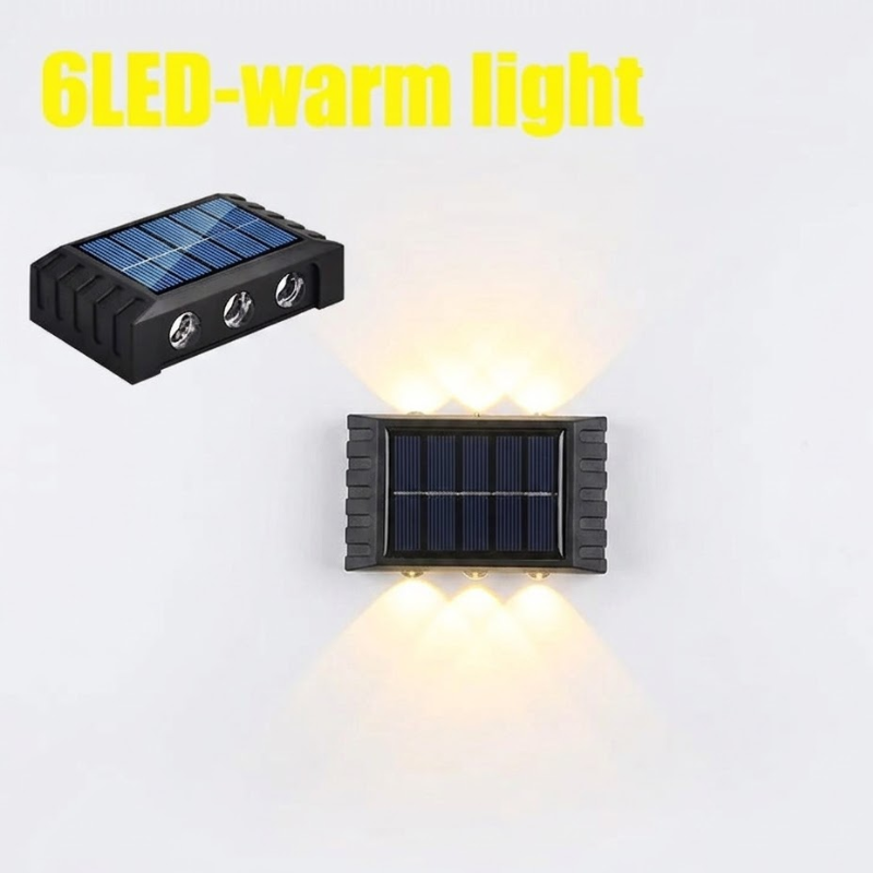 6 LED Solar Wall Light Warm Light Up and Down Outdoor Waterproof Garden Lamp