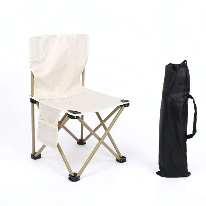 Portable Folding Camping Chair White Lightweight Outdoor Chair with Storage Pocket and Carry Bag
