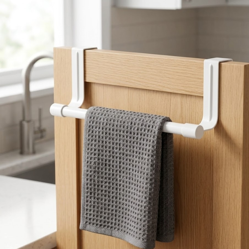 23CM White Over Cabinet Towel Rack Stainless Steel Dishcloth Holder Hanging Rack