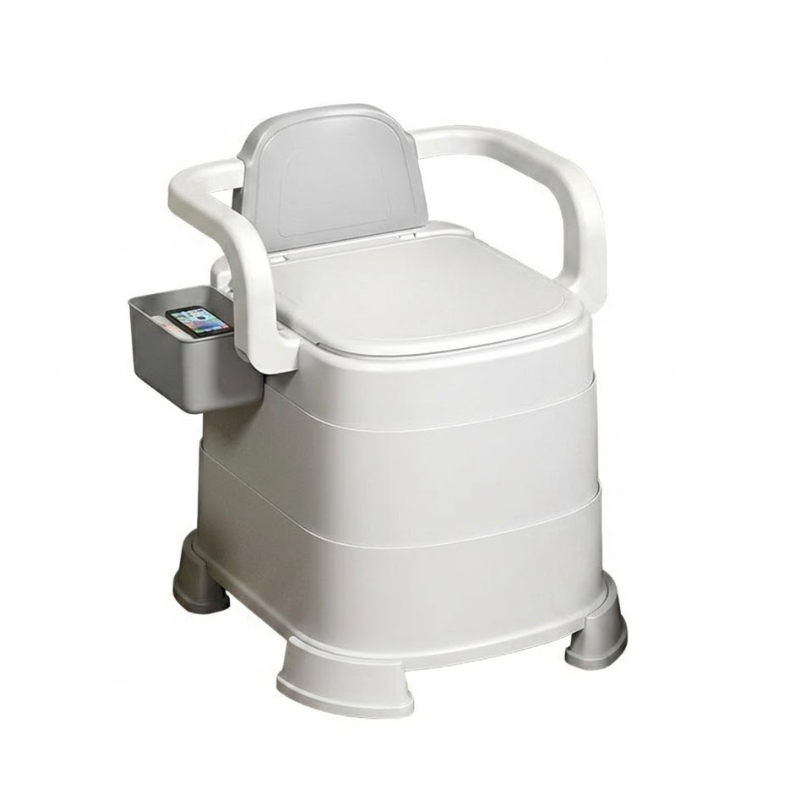 Portable Commode Chair High Gray Hard Seat Removable Bucket and Armrests for Home Care
