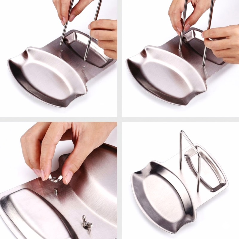Stainless Steel Pot Lid Rack Detachable Kitchen Organizer Pan Cover Holder Spoon Spatula Stand