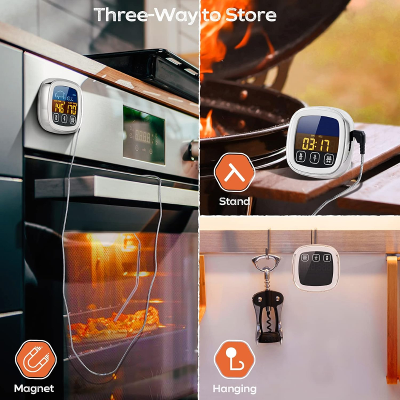 Digital BBQ Meat Thermometer with Stainless Steel Probe and LCD Display for Grill and Oven