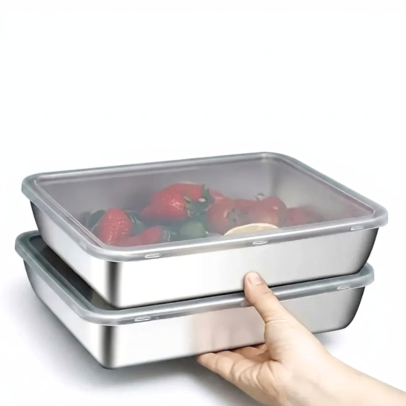 1 Piece Stainless Steel Food Storage Container Rectangle Lunch Box with Lid Kitchen Meal Prep Organizer