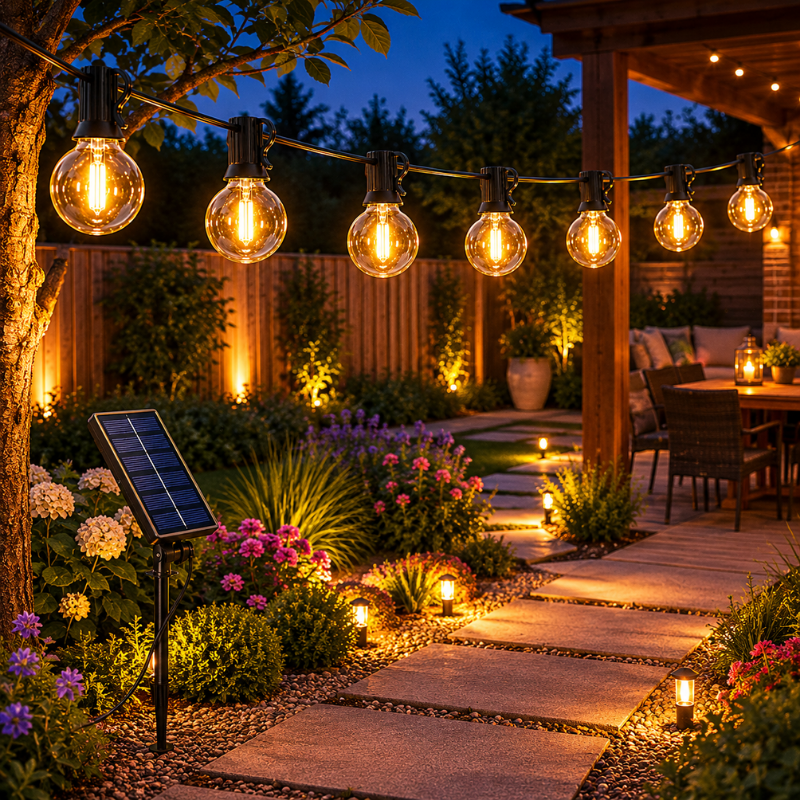 G40 Solar Globe String Lights 25FT 7.6m 10 Bulb Warm White Outdoor Patio Garden Lights