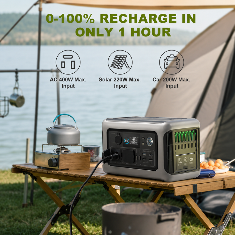 Portable Power Station 299Wh LiFePO4 Battery 600W Outdoor Backup Generator with AC USB-C and Wireless Charging