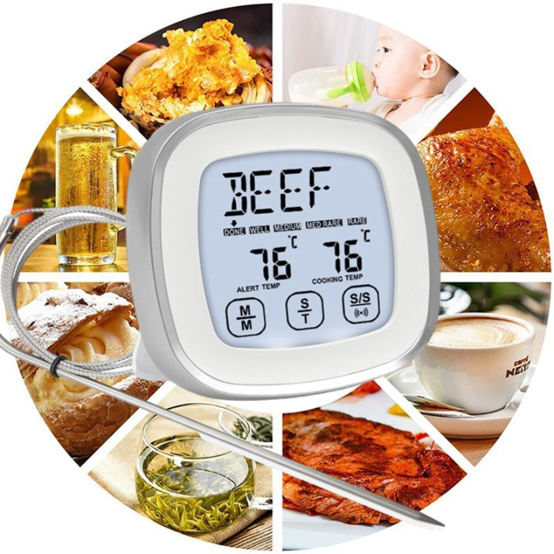 Digital Food Thermometer with Temperature Alert for BBQ Grill Oven and Cooking