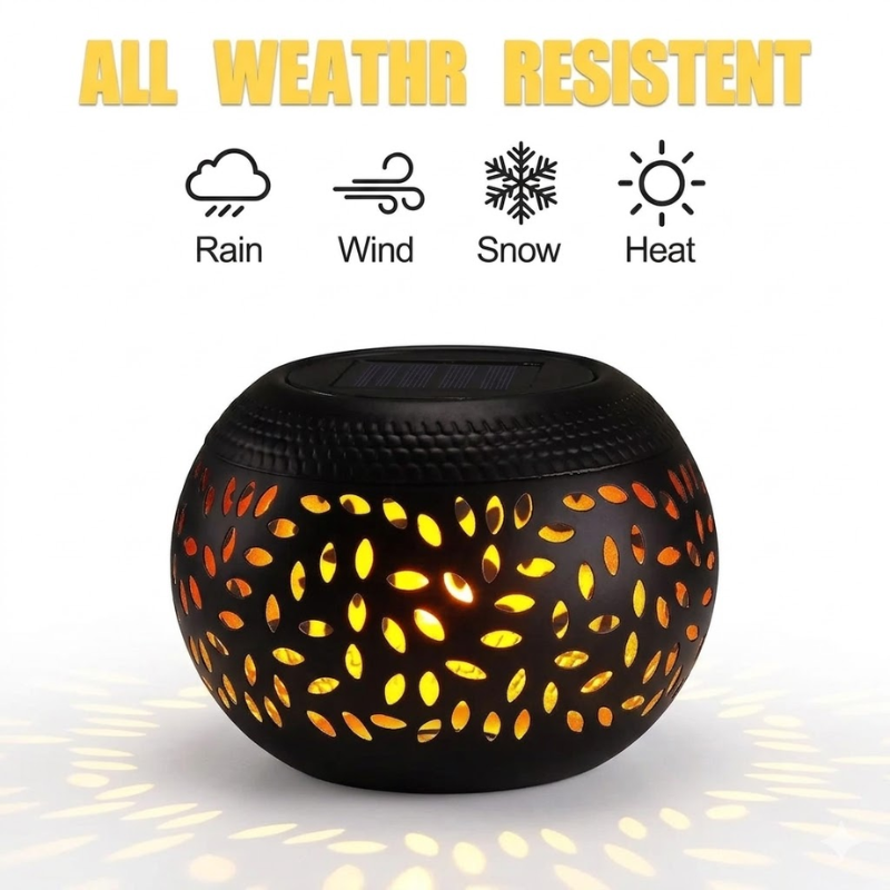 Black Solar Garden Light Decorative Hollow Pattern Outdoor LED Landscape Lamp Waterproof Warm White