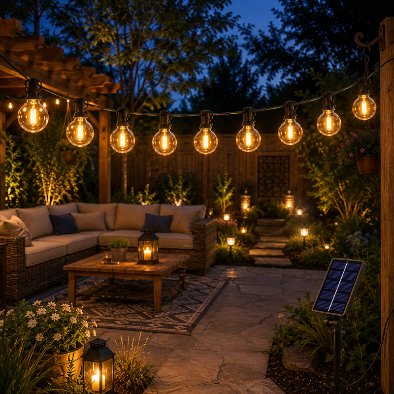 G40 Solar Globe String Lights 49FT 15m 25 Bulb Warm White Outdoor Patio Garden Lights