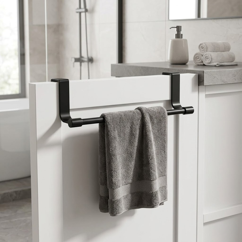 23CM Black Over Cabinet Towel Rack Stainless Steel Dishcloth Holder Hanging Rack
