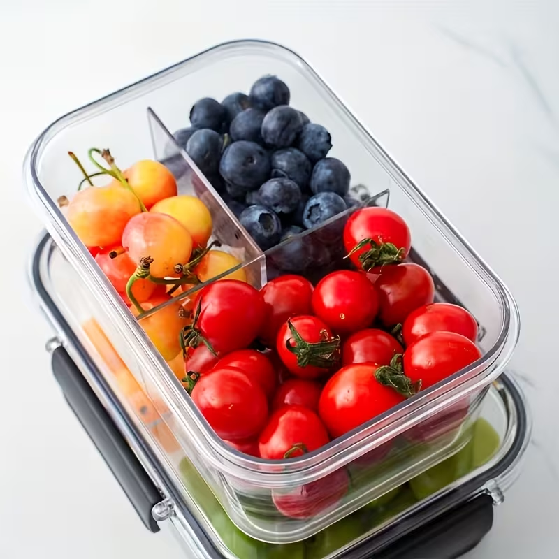 1040ml Rectangular Glass Lunch Box with Compartments Locking Lid Microwave Freezer Dishwasher Friendly