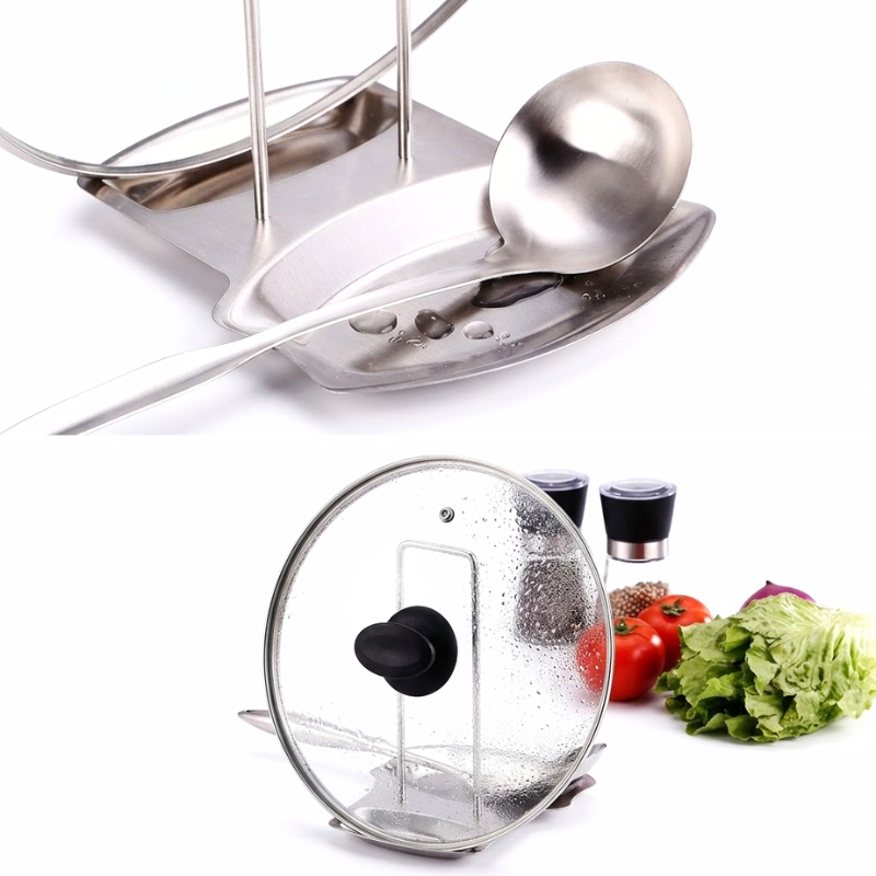 Stainless Steel Pot Lid Rack Detachable Kitchen Organizer Pan Cover Holder Spoon Spatula Stand