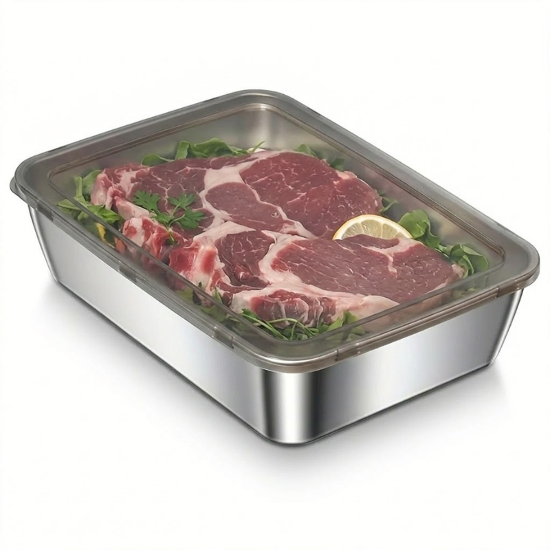 1 Piece Stainless Steel Food Storage Container Rectangle Lunch Box with Lid Kitchen Meal Prep Organizer