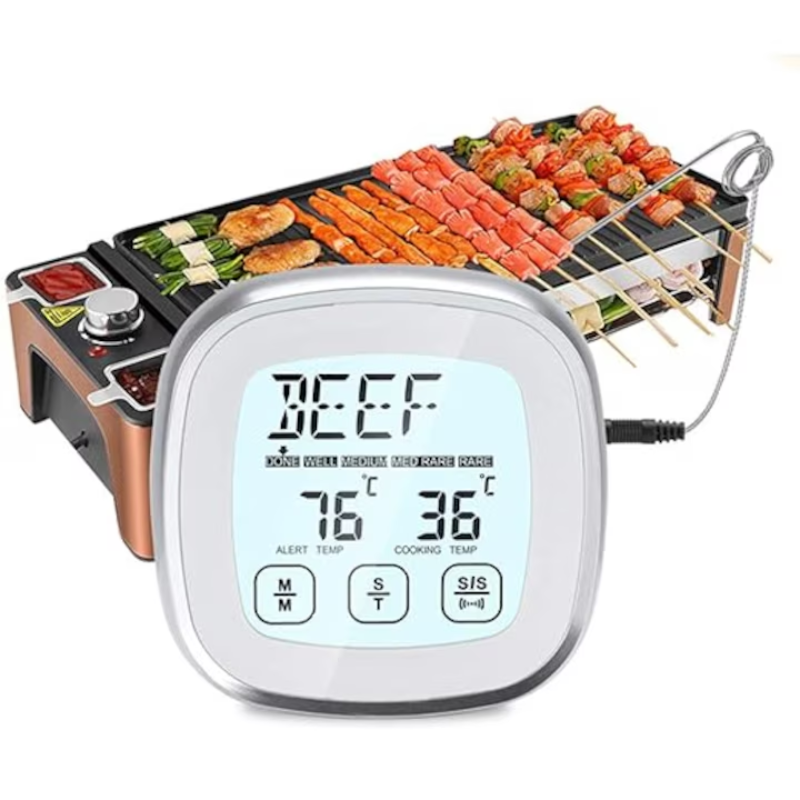 Digital Food Thermometer with Temperature Alert for BBQ Grill Oven and Cooking