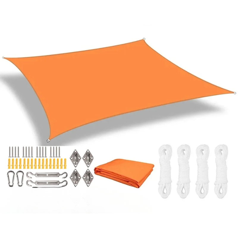 Waterproof Sun Shade Sail Orange 4 × 6 m Rectangle Canopy with 24 Piece Mounting Hardware Kit