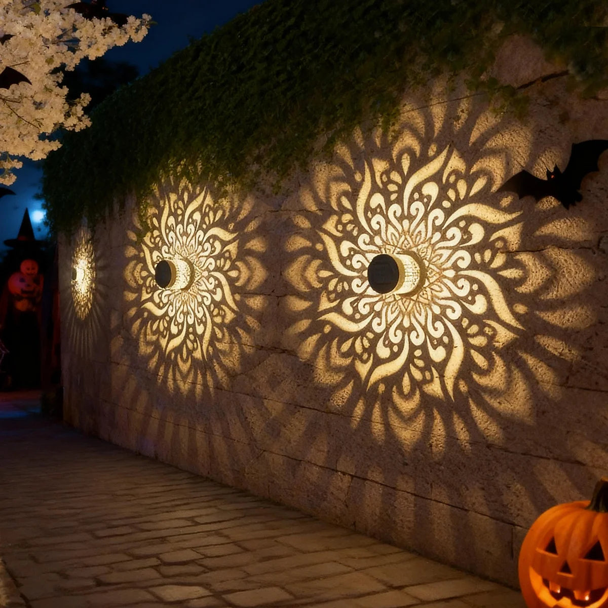 2 Piece Solar Powered Datura Wall Lantern Outdoor Garden Light Waterproof Decorative Patio Wall Lamp