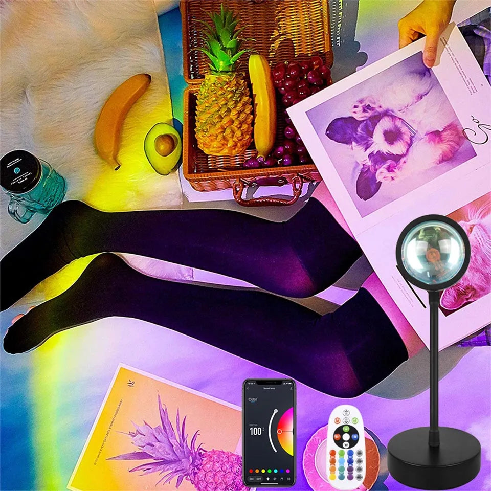 Smart RGB Sunset Projection Lamp with App Control Remote and USB Powered Mood Lighting