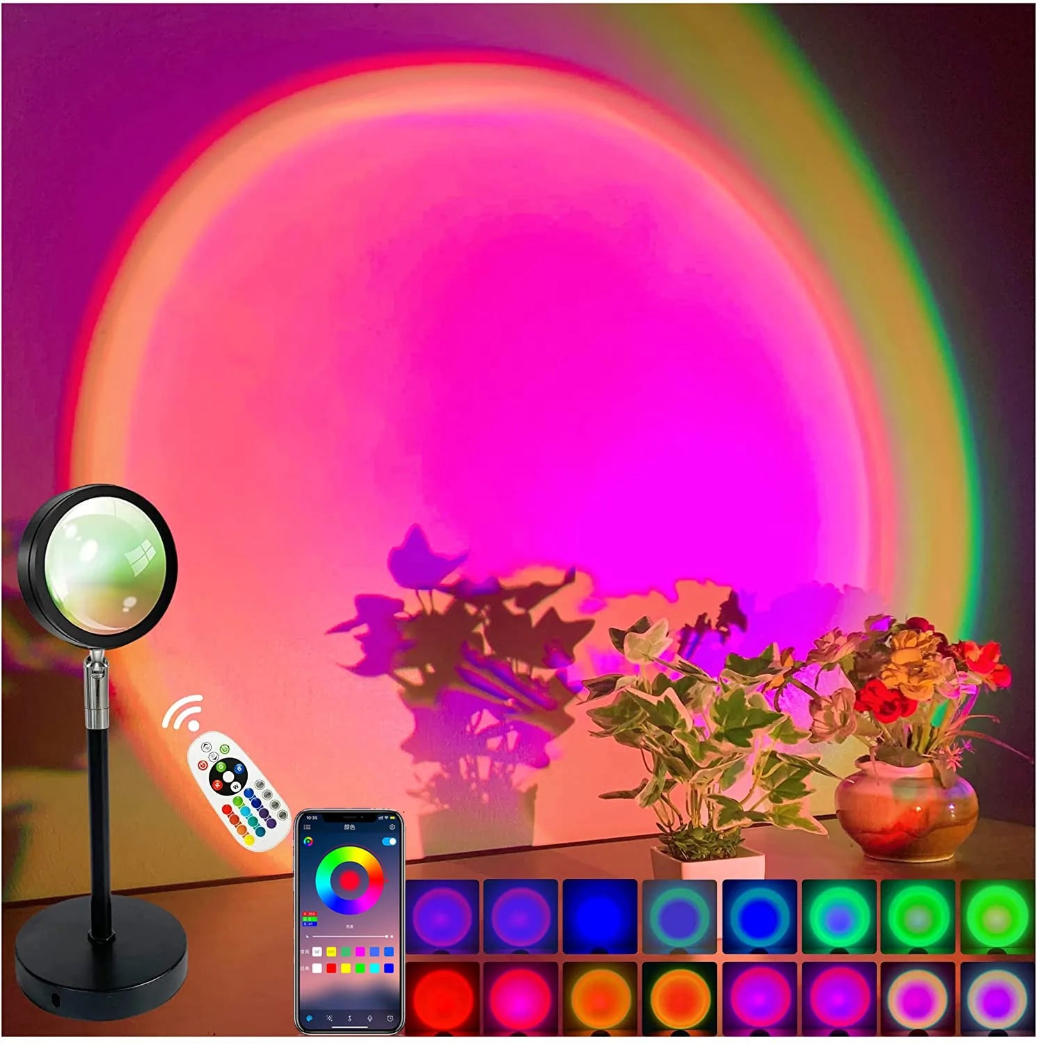 Smart RGB Sunset Projection Lamp with App Control Remote and USB Powered Mood Lighting