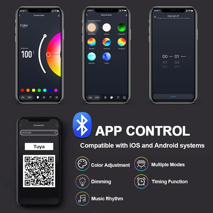 Smart RGB Sunset Projection Lamp with App Control Remote and USB Powered Mood Lighting