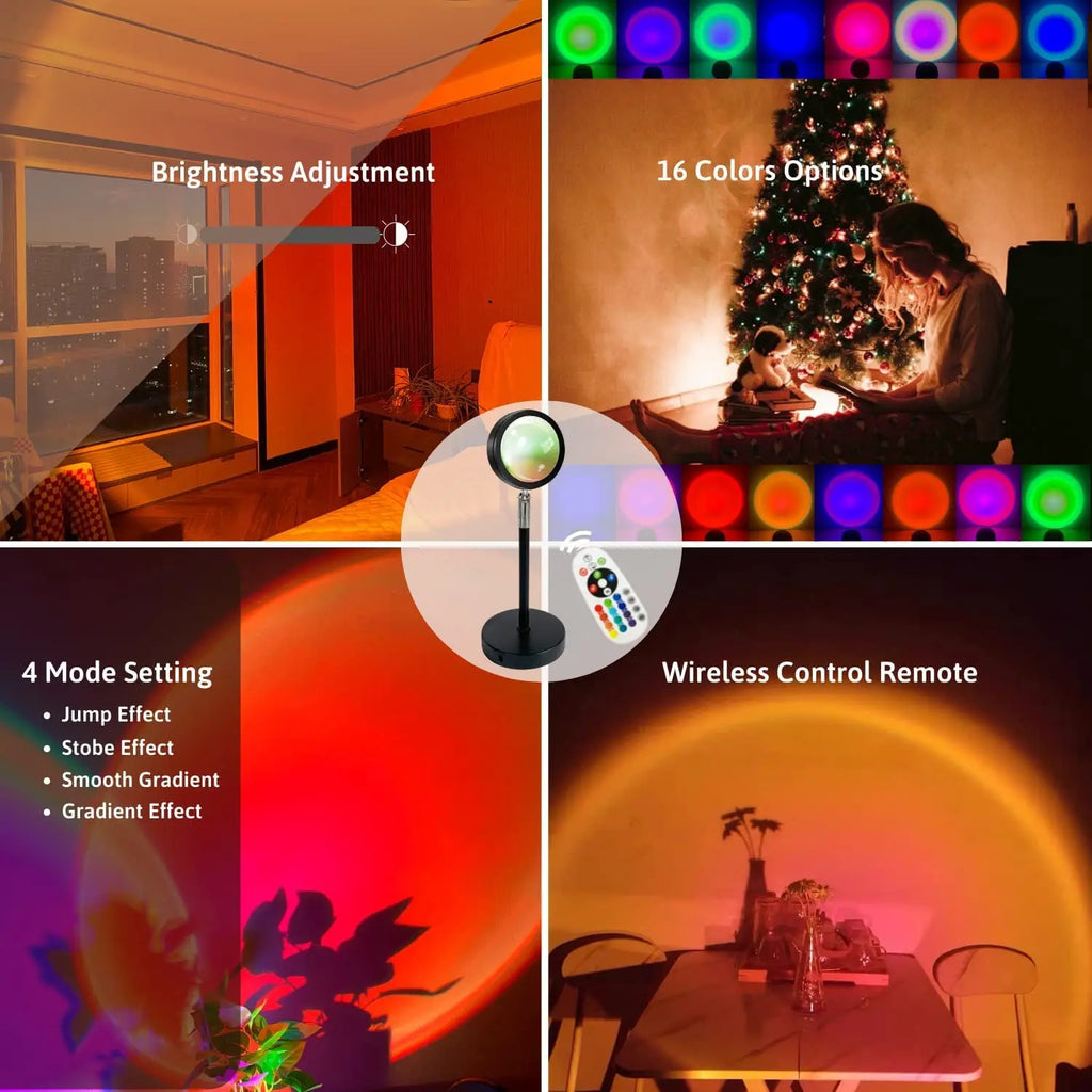 Smart RGB Sunset Projection Lamp with App Control Remote and USB Powered Mood Lighting