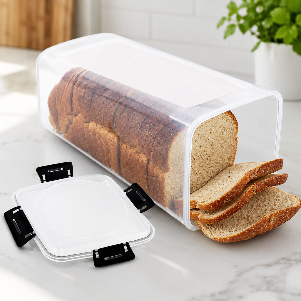 Clear Airtight Bread Loaf Storage Container Tall Bread Saver Box with Black Lid