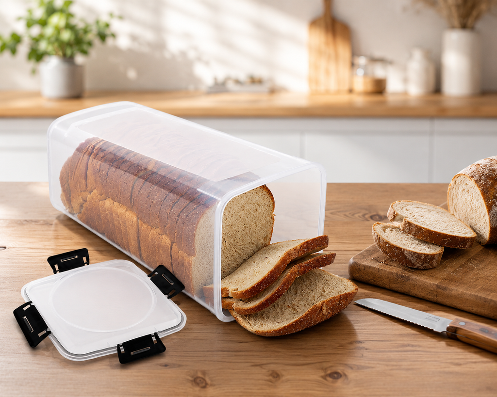 Clear Airtight Bread Loaf Storage Container Tall Bread Saver Box with Black Lid
