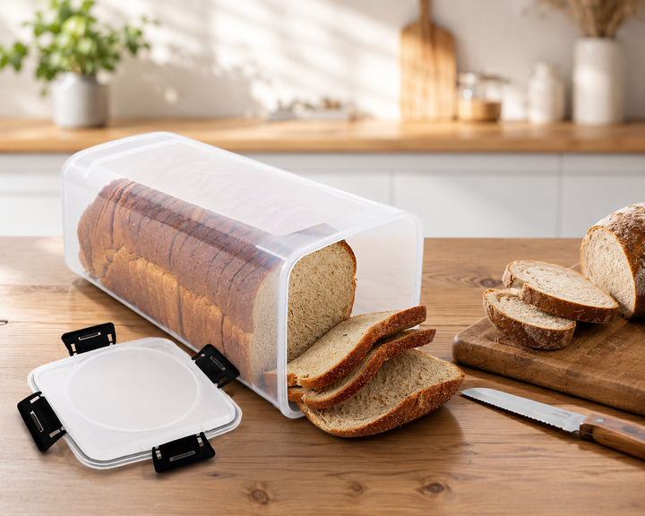 Clear Airtight Bread Loaf Storage Container Tall Bread Saver Box with Black Lid