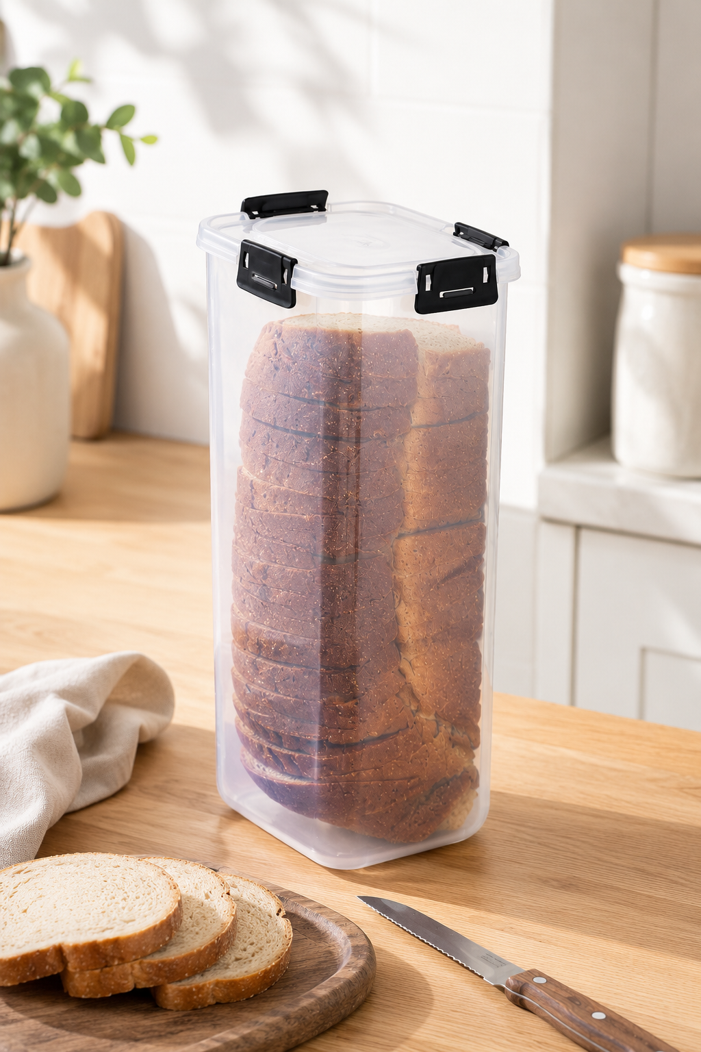 Clear Airtight Bread Loaf Storage Container Tall Bread Saver Box with Black Lid