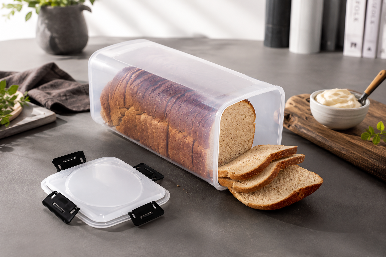 Clear Airtight Bread Loaf Storage Container Tall Bread Saver Box with Black Lid