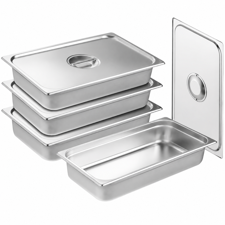 4 Pack Full Size Steam Table Pan 4 Inch Deep Stainless Steel with Lid Food Storage Set