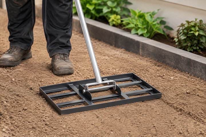 Carbon Steel Lawn Leveling Rake Heavy Duty Ground Soil Leveler 10x30x84inch Adjustable Handle