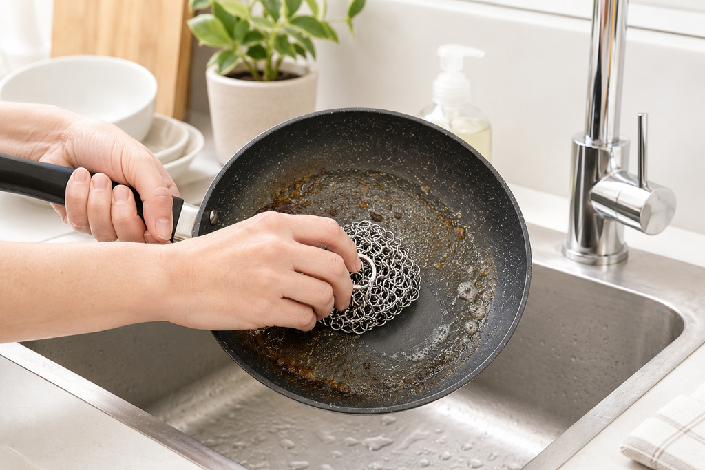 Stainless Steel Scrubber Round Kitchen Cleaning Mesh Reusable Pot Pan Cleaner Tool