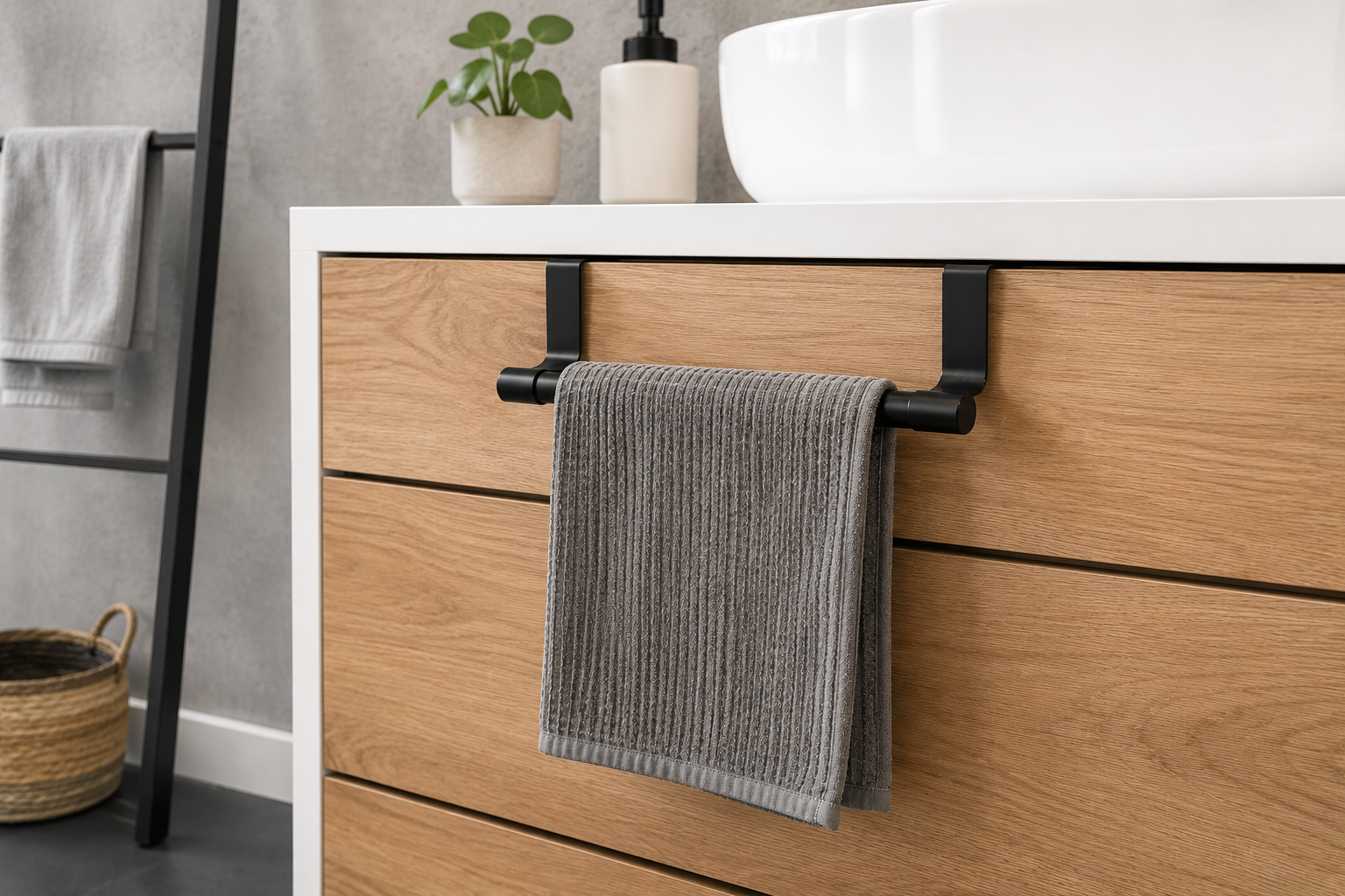 36CM Black Over Cabinet Towel Rack Stainless Steel Dishcloth Holder Hanging Rack