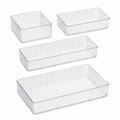 4 Piece Clear Drawer Organizer Set Plastic Storage Boxes Multi Size Makeup Bathroom Desk