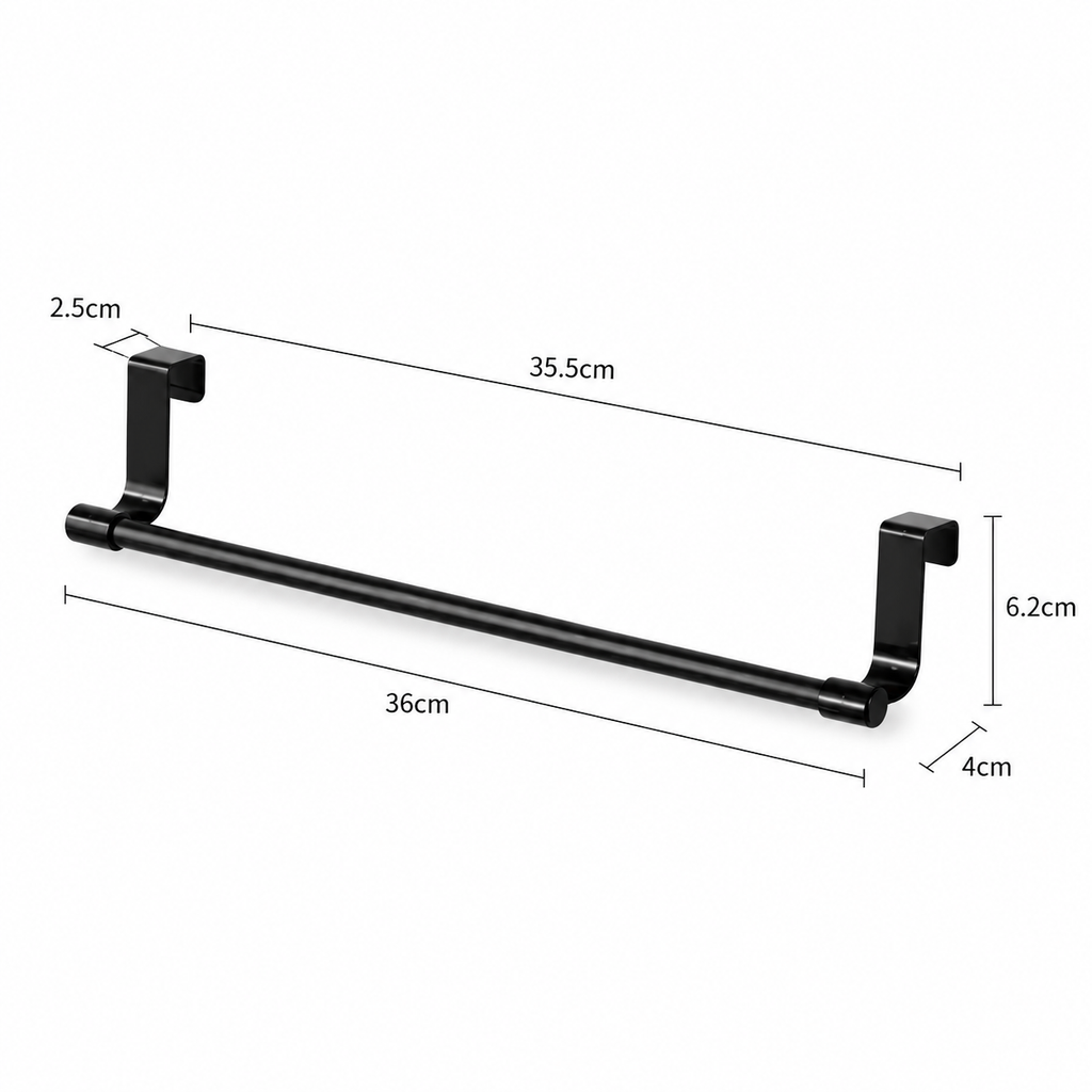 36CM Black Over Cabinet Towel Rack Stainless Steel Dishcloth Holder Hanging Rack