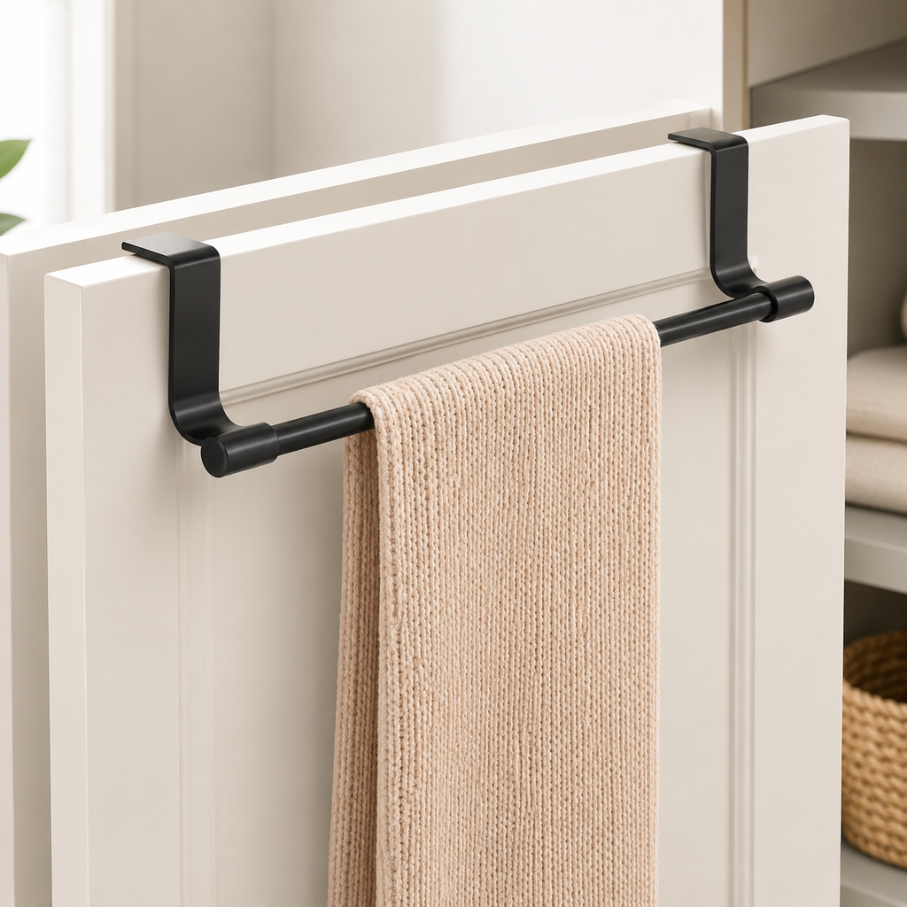 36CM Black Over Cabinet Towel Rack Stainless Steel Dishcloth Holder Hanging Rack