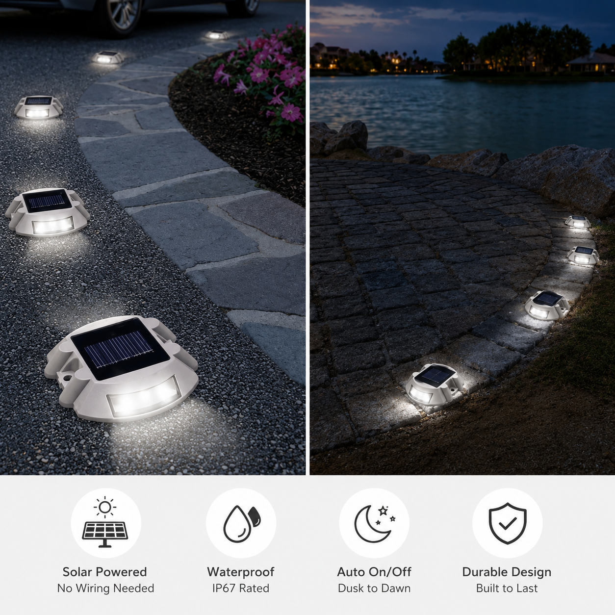 Solar Powered LED Driveway Light WHITE 6 LED Waterproof Aluminum Outdoor Pathway Road Marker