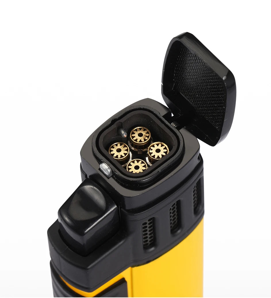 Yellow 4 Jet Torch Lighter with Built-In Punch and Gift Box