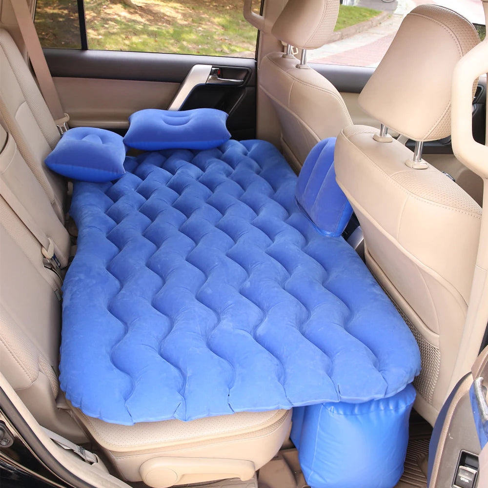 Inflatable Blue Car Travel Mattress Bed with Pillows for Back Seat Sleeping Camping Road Trips and Outdoor Adventures