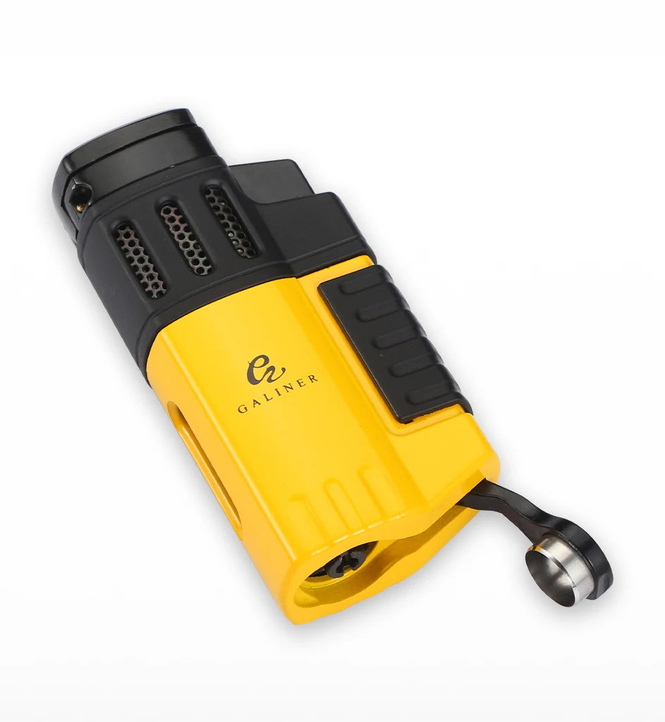 Yellow 4 Jet Torch Lighter with Built-In Punch and Gift Box