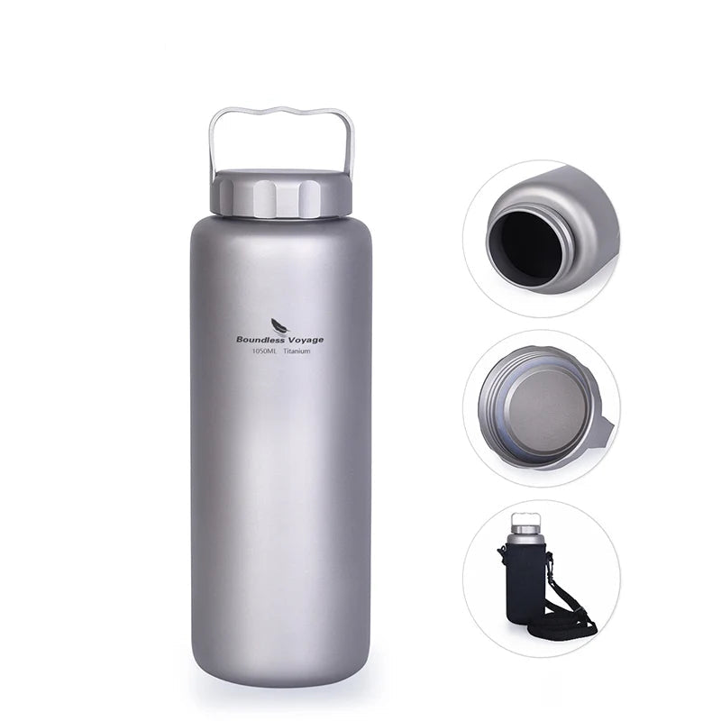 1050ml Titanium Water Bottle with Hook Leak-Proof Outdoor Camping Flask