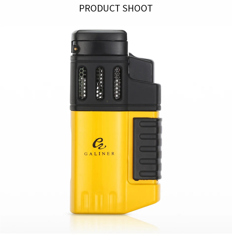 Yellow 4 Jet Torch Lighter with Built-In Punch and Gift Box