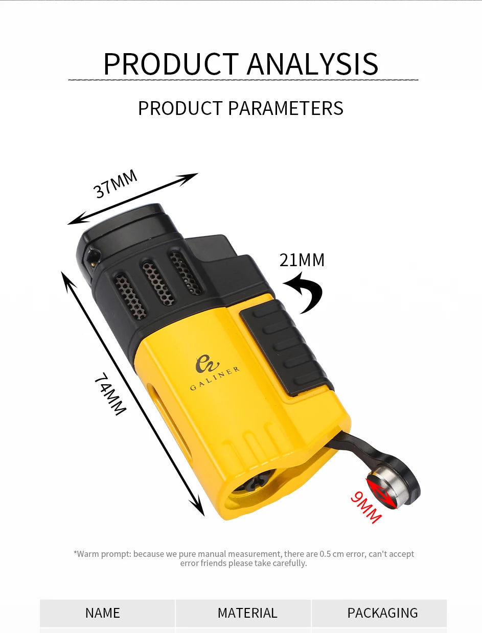 Yellow 4 Jet Torch Lighter with Built-In Punch and Gift Box