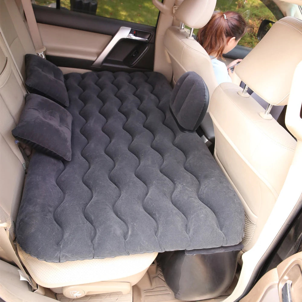 Inflatable Black Car Travel Mattress Bed with Pillows for Back Seat Sleeping Camping Road Trips and Outdoor Adventures