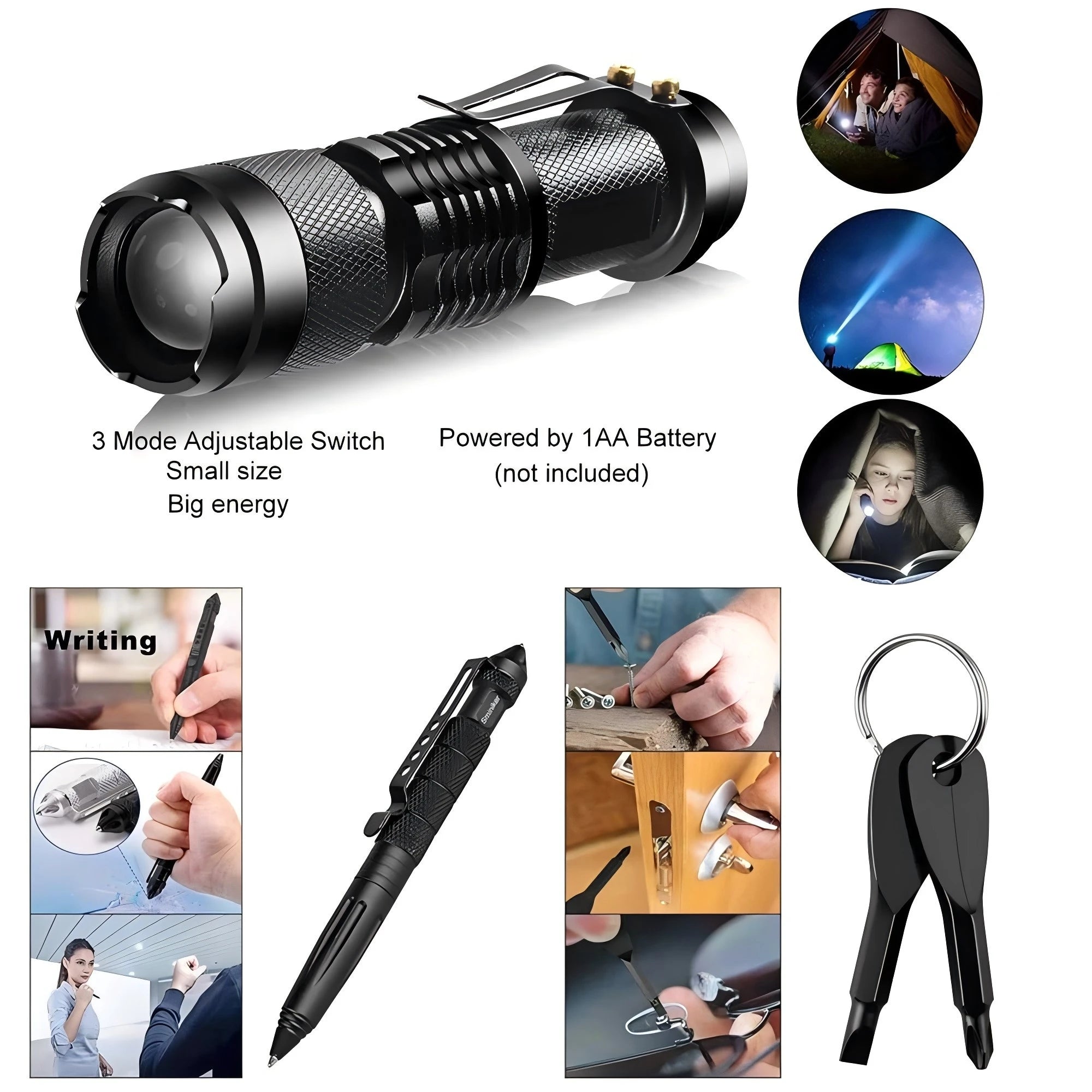 Portable Emergency Survival Kit with Flashlight Whistle Rope Fishing Tools and Storage Case