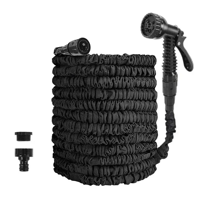 25FT Expandable Magic Garden Hose Black High Pressure Water Hose with 7 Spray Functions and Spray Gun