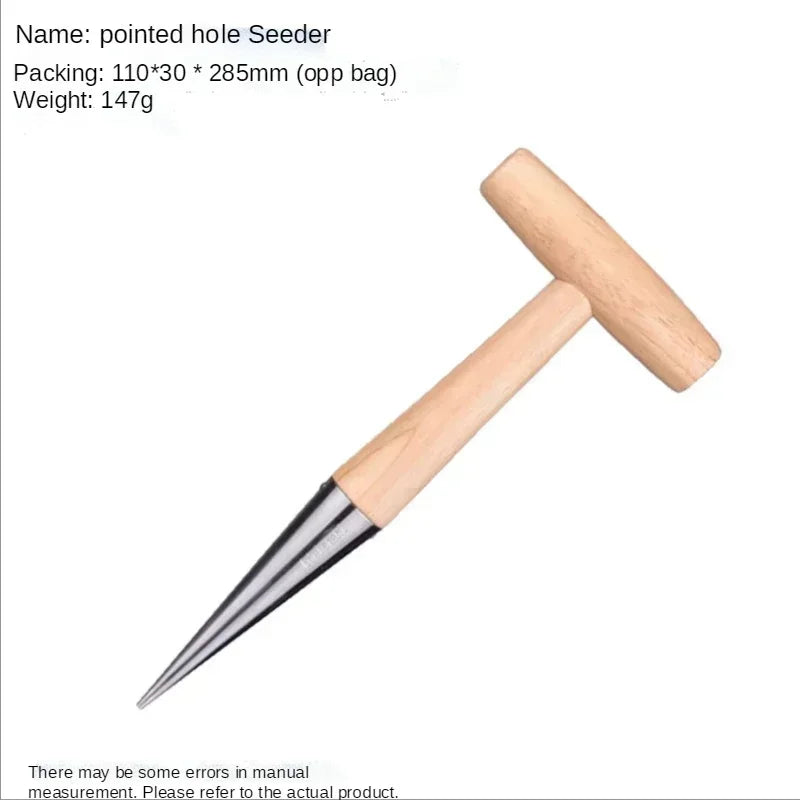 Garden Hand Seeder Heavy Duty Stainless Steel Wooden Handle Hole Digging Tool for Planting and Transplanting