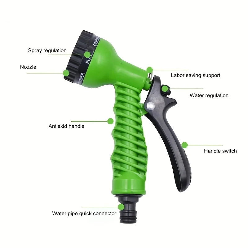 7.5m Garden Hose with 7 Function Spray Nozzle Flexible Coil Water Hose for Garden Watering and Car Washing