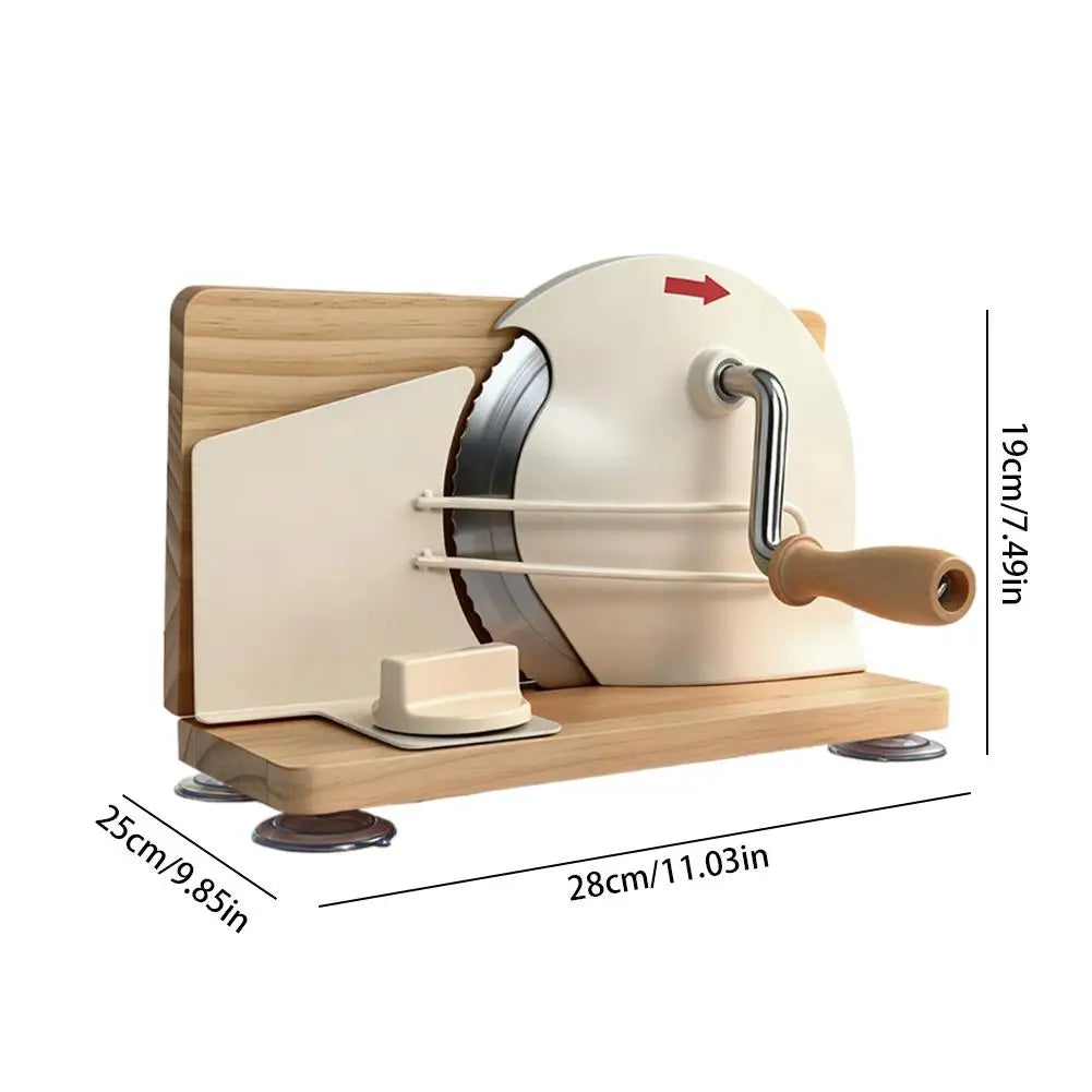 Beige Manual Bread Slicer with Adjustable Thickness Stainless Steel Blade and Hand Crank